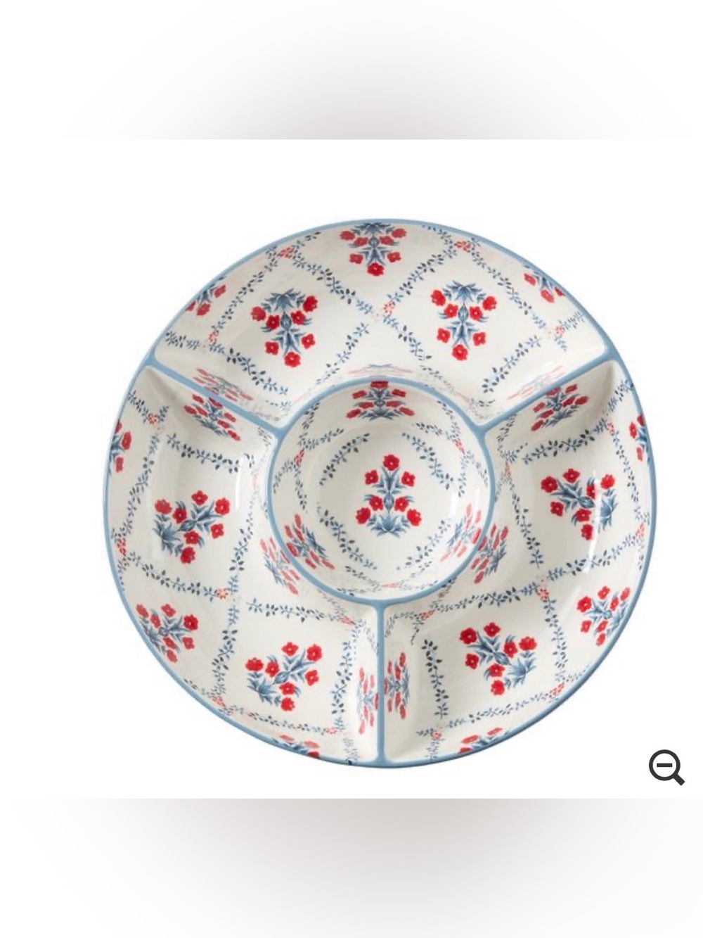 My Texas House new Ceramic Divided Snack Dip Server with Red Blue Floral Pattern